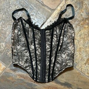 Vtg Gold Label Victoria’s Secret Corset Bustier Sheer Black Lace Top Size 36 / L